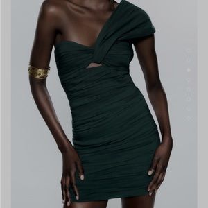 Zara green dress one shoulder